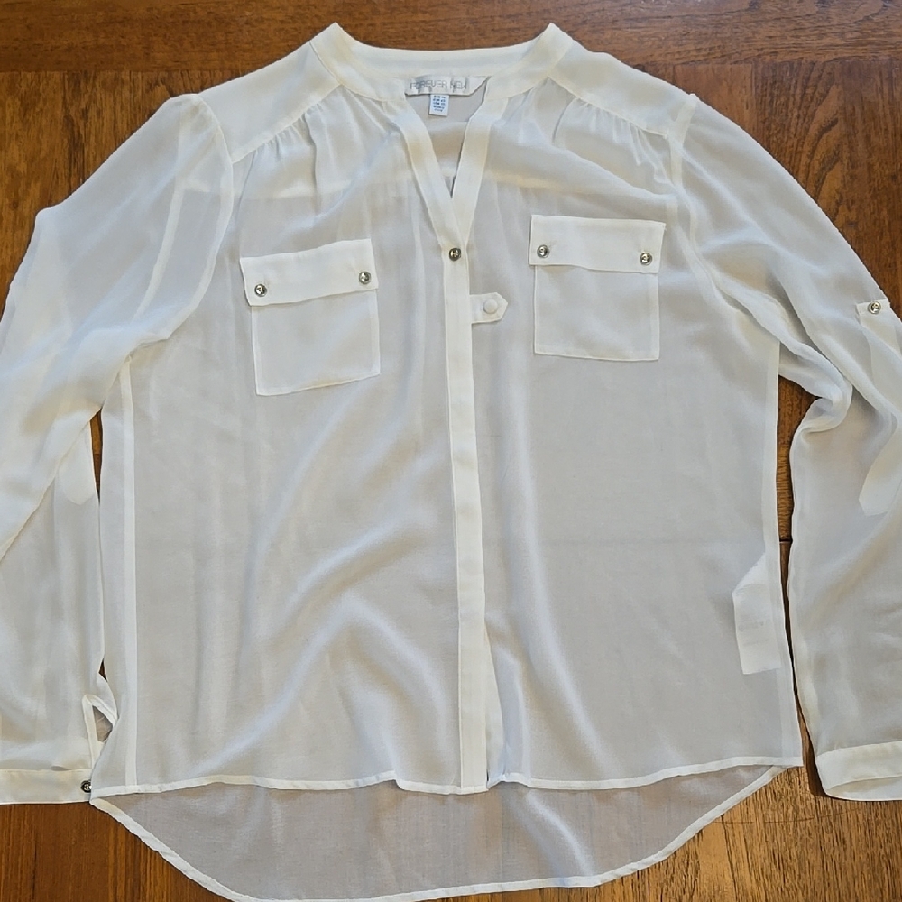Forever New Cream Sheer Button-up Blouse